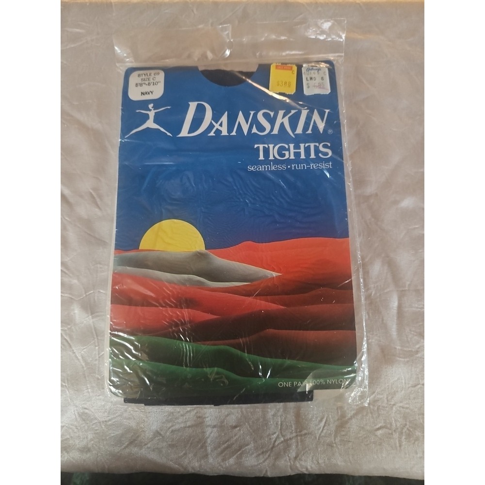 VTG NEW DANSKIN NAVY CLASSIC TIGHTS DANCE FASHION OPAQUE EXERCISE *C